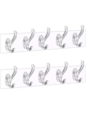 Renas Store Aee® 2 Adet Şeffaf Duvar Askısı 5'li Iz Bırakmayan Güçlü Yapışkanlı Askı Kapı Arkası Banyo Mutfak Düzenleyici Kanca Askılık
