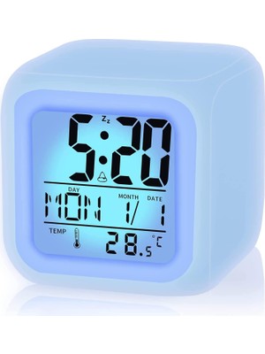 Renas Store Xspring Çalar Saat, LED Çocuk Alarm Saati, 7 Renk Değiştiren Gece Işıklı Küp Dijital Saat, Zaman, Tarih, Sıcaklık, Uyku Fonksiyonu, Pille Çalışan Dijital Saat, Çocuklar, Gençler, Kızlar Için (Beyaz)