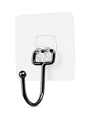 Renas Store Alper Banyo Yapışkanlı Siyah Askılık, Şeffaf Tabanlı Kancalı Banyo ve Mutfak Askısı, Delmeden Montajlı Metal Havlu ve Bez Askılığı (2 Adet Gönderilmektedir)