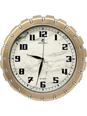 Renas Store Bellisima BL-1058 Serisi Klasik Kadran Mermer Desenli Sessiz Akar 30 cm Duvar Saati Gold-Gri