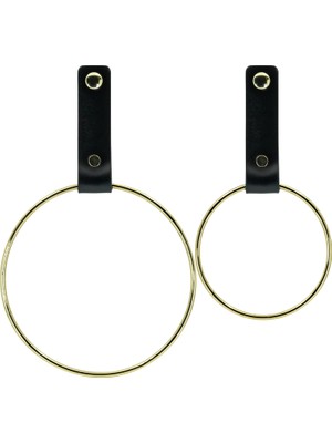 Renas Store Pratikoutdoor Deri Havlu Askısı, Ikili Metal Kulplu Havlu Askısı - Gold
