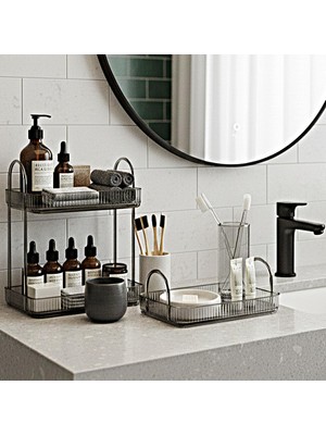 Renas Store Banyo Düzenleyici Organizer Banyo Rafı (Duman Gri, Tek + Iki Katlı Set)