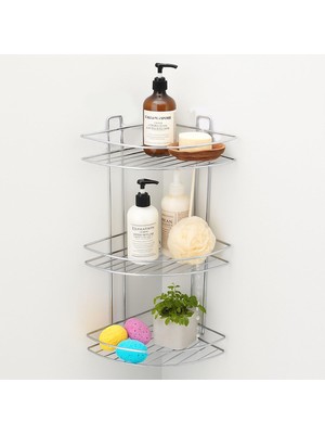 Renas Store Banyo Duş Köşe Rafı Üç Katlı Krom Şampuanlık Paslanmaz Metal Duvar Tipi Düzenleyici Organizer