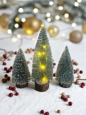 Renas Store Yenigeldi 3'lü (1 Kendinden Gün Işığı 15 Cm,2 Adet Işıksız 10 Cm) Mini Çam, Yılbaşı Ağacı, Yeşil