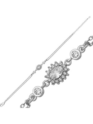 Tienda Elegante Gümüş Oval Zirkon Taşlı Kadın Bileklik