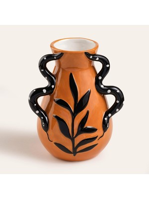 Renas Store Siming Kahverengi - Siyah Seramik Vazo 15.5X12.5X18.8 cm