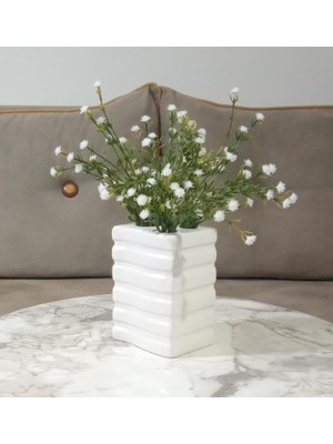 Renas Store Vazo Dahil,vazo Dahil,vazoda Çiçek,beyaz Yapay Çiçek,vazo Dekoratif Kare Çizgili 8X6X16CM