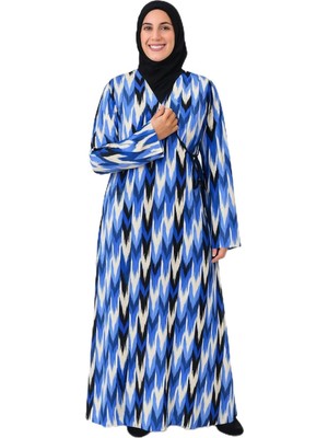 Renas Store Zigzag Desenli Kruvaze Namaz Elbisesi –%100 Viskon, Yandan Bağlamalı, Rahat Kalıp, 36–46 Beden (Mavi, 1)