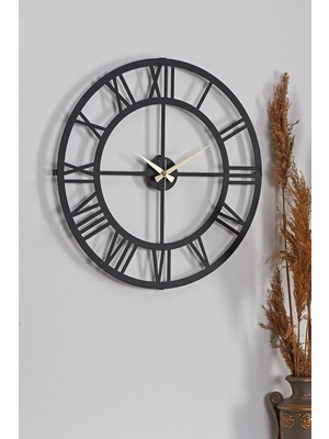 Renas Store Muyika Duvar Saati 50CM Sessiz Mekanizma Siyah Metal Kasa Modern Tasarım - Roma Rakamlı 50 Mds-50 MYK1195-06