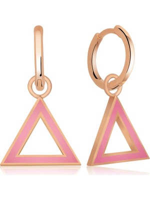 Tienda Elegante Gümüş Fosforlu Pembe Üçgen Küpe