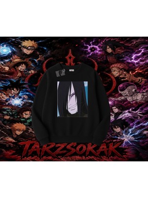 Tarzsokak Orochimaru Naruto Anime Karakter Oversize Unisex Bisiklet Yaka Sweatshirt Beyaz