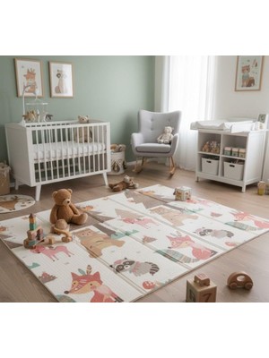 Renas Store Katlanabilir Çift Taraflı Eğitici Çocuk Oyun Matı, Halısı 180X150 (Taşıma Çantalı) - Ayı