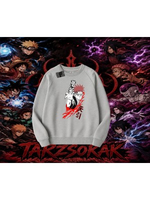 Tarzsokak Pain Nagato Naruto Anime Karakter Oversize Unisex Bisiklet Yaka Sweatshirt Beyaz