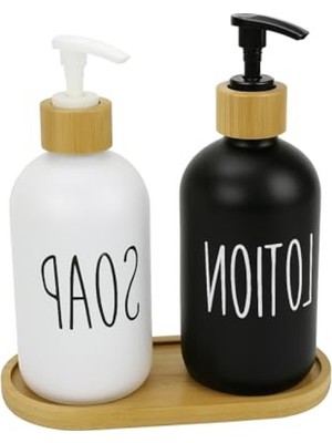 MarkEntegra 2’li Cam Sıvı Sabunluk ve Losyonluk Seti | 500 ml Siyah & Beyaz
