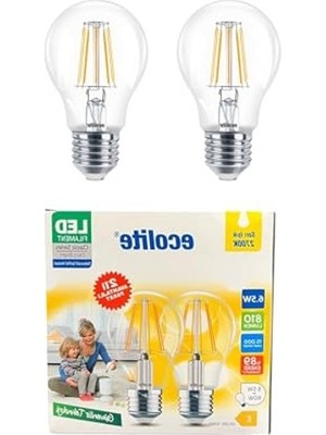 MarkEntegra Ecolite 6,5W LED Filament Ampul E27 | 60W Eşdeğer | 2700K Sarı Işık | 810 Lümen | 2’li Paket | Enerji Sınıfı E          [enerji Sınıfı E]