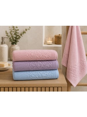 Gonca Renkli Havlu 50X90 cm 3'lü Set %100 Pamuk
