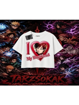 Tarzsokak Gaara Naruto Anime Karakteri Kadın Crop Tişört Beyaz