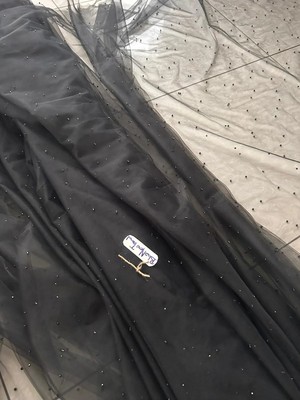 6 mm Inci Siyah Gelin Duvak, Inci Kumaş Gelinlik Duvağı, Incili Gelin Duvak, Inci Duvak, Gelin Boncuk