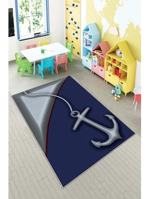 Renas Store Pelangi Mavi Çapa Desenli Yıkanabilir Kaymaz Taban Leke Tutmazbebek ve Çocuk Odası Halısı, Lacivert-Gri 100 x 150, 901357070100150