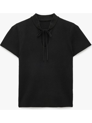 Koton Kısa Kollu Bağlama Detaylı Dik Qipao Yaka Triko Kazak