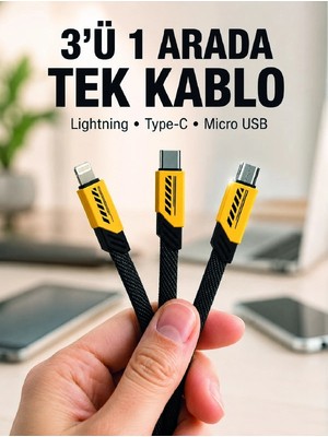 Shopwave 3'lü Şarj Kablosu Hızlı Şarj Destekli Dayanıklı Örgü USB Kablo