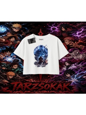 Tarzsokak Madara Uchiha Naruto Anime Karakteri Kadın Crop Tişört Beyaz