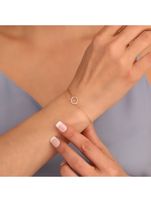 Nox Jewelry 925 Ayar Altın Kaplama Minimal Taşlı Halka Gümüş Bileklik - CBS00119
