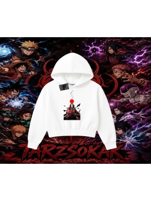 Tarzsokak Itachi Uchiha Naruto Anime Karakteri Kadın Crop Kapşonlu Sweatshirt Beyaz