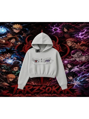 Tarzsokak Itachi Uchiha Naruto Anime Karakteri Kadın Crop Kapşonlu Sweatshirt Beyaz