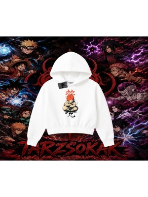 Tarzsokak Gaara Naruto Anime Karakteri Kadın Crop Kapşonlu Sweatshirt Beyaz