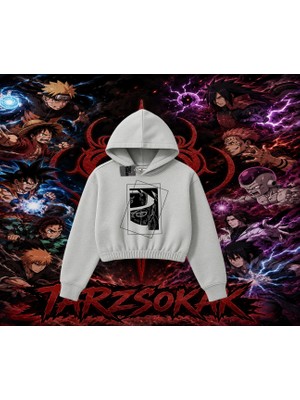Tarzsokak Kakashi Hatake Naruto Anime Karakteri Kadın Crop Kapşonlu Sweatshirt Beyaz
