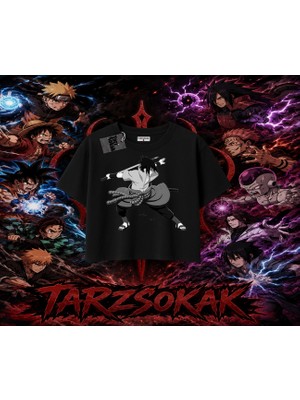 Tarzsokak Sasuke Uchiha Naruto Anime Karakter Kadın Crop Tişört Beyaz