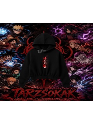 Tarzsokak Itachi Uchiha Naruto Anime Karakteri Kadın Crop Kapşonlu Sweatshirt Beyaz