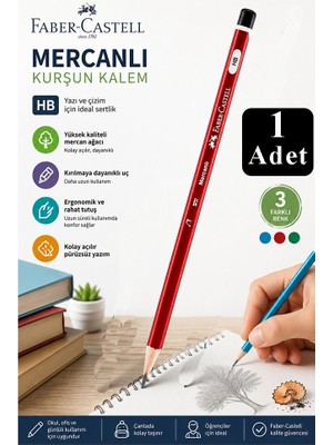 Artlantis Siyah Kurşun Kalem Mercanlı 1 Adet Faber Castell Mercanlı Kurşun Tahta Kalem Hb Orta Dereceli Öğrenci Kalemi Okul