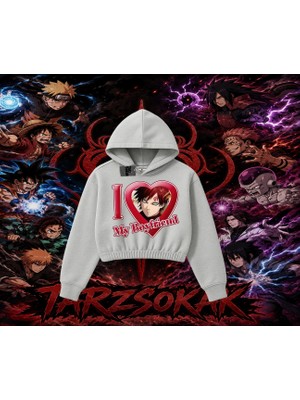 Tarzsokak Gaara Naruto Anime Karakteri Kadın Crop Kapşonlu Sweatshirt Beyaz