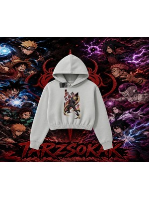 Tarzsokak Gaara Naruto Anime Karakteri Kadın Crop Kapşonlu Sweatshirt Beyaz