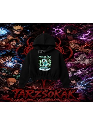 Tarzsokak Rock Lee Naruto Anime Karakter Kadın Crop Kapşonlu Sweatshirt Beyaz