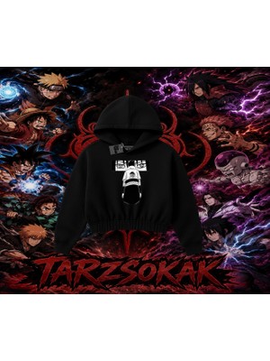 Tarzsokak Sasuke Uchiha Naruto Anime Karakter Kadın Crop Kapşonlu Sweatshirt Beyaz