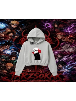 Tarzsokak Pain Nagato Naruto Anime Karakter Kadın Crop Kapşonlu Sweatshirt Beyaz