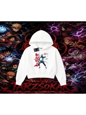 Tarzsokak Kakashi Hatake Naruto Anime Karakteri Kadın Crop Kapşonlu Sweatshirt Beyaz