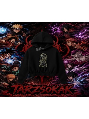 Tarzsokak Minato Namikaze Naruto Anime Karakteri Kadın Crop Kapşonlu Sweatshirt Beyaz