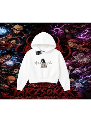 Tarzsokak Orochimaru Naruto Anime Karakter Kadın Crop Kapşonlu Sweatshirt Beyaz