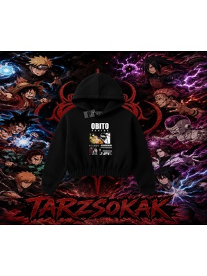 Tarzsokak Obito Uchiha Naruto Anime Karakteri Kadın Crop Kapşonlu Sweatshirt Beyaz