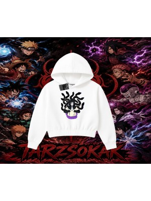 Tarzsokak Orochimaru Naruto Anime Karakter Kadın Crop Kapşonlu Sweatshirt Beyaz