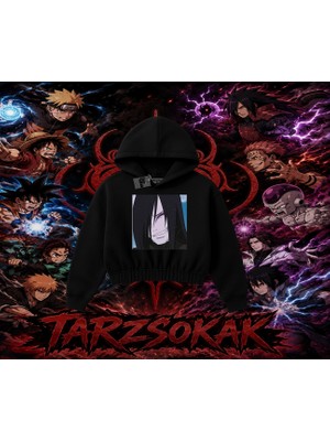 Tarzsokak Orochimaru Naruto Anime Karakter Kadın Crop Kapşonlu Sweatshirt Beyaz