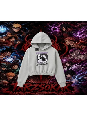 Tarzsokak Orochimaru Naruto Anime Karakter Kadın Crop Kapşonlu Sweatshirt Beyaz