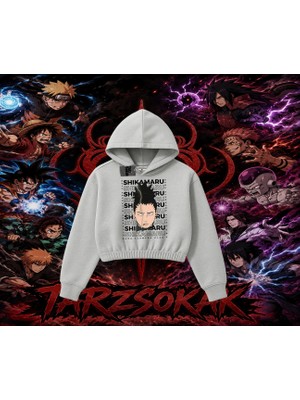 Tarzsokak Shikamaru Nara Naruto Anime Karakter Kadın Crop Kapşonlu Sweatshirt Beyaz