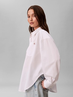 Calvin Klein Kadın / Kız Beyaz Calvin Klein Cotton Poplın Croppe, Yaa, Xxs Beyaz Kadın Gömlek