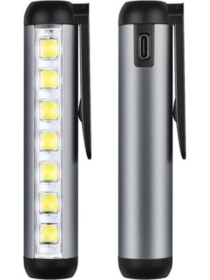GS-495 Süper Parlak El Feneri Klipsli Cep Feneri | Mıknatıslı El Feneri 8 LED 4 Mod Şarjlı Fen