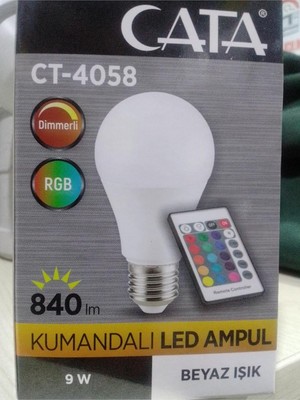 Uzaktan Kumandalı LED Ampul Çok Renkli Ampul 9W E27, CA-4058
